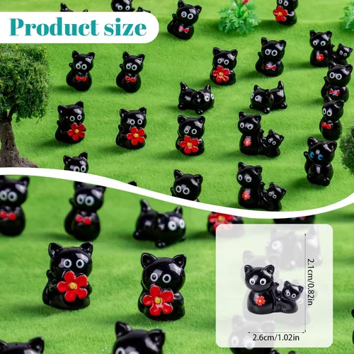 Miniatura 2 de 36 piezas Figuras de Gatos Negros en Mini de Resina Variedad de Animales Pequeños Pequeñas Figuras de Gatos en Miniatura a Granel para Accesorios