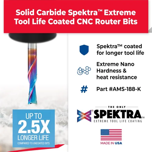 Miniatura 2 de Amana Tool AMS-188-K 4-Pc CNC de carburo sólido Spektra Extreme Tool Life Coated Signmaking/Engraving CNC Router Bit Pack 1/4 Inch Shank
