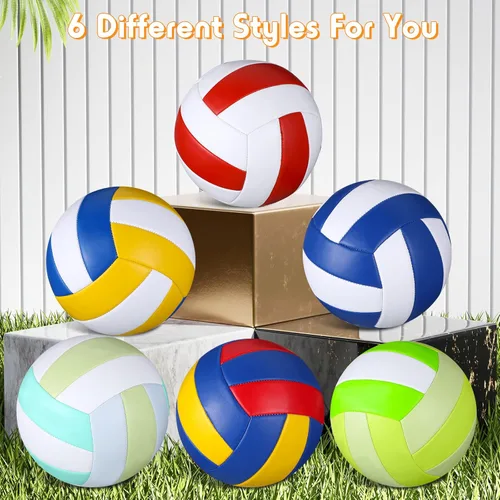Miniatura 6 de Woanger 6 pelotas de voleibol tamaño oficial 5, impermeables, suaves, recreativas, con bomba y bolsa de red, para niños, jóvenes, adultos, Azul