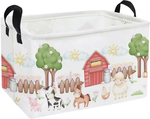 Essme Cesta rectangular de granja, cestas para niños vacías con asas, bonitas cestas para decoración de habitación de niños, niños y niñas, canasta