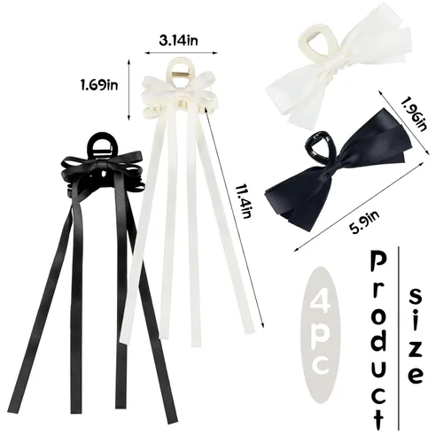 Miniatura 6 de Zkptops 4 pinzas para el cabello para mujeres y niñas, abrazaderas de satén para mujeres y niñas, bonitos pasadores de mandíbula antideslizantes