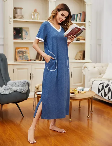 Miniatura 3 de Ekouaer Loungewear - Camisón largo para mujer, ultra-suave, con bolsillo