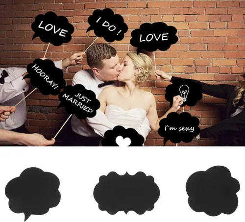 Miniatura 2 de LUOEM 20 letreros de pizarra de tiza para cabina de fotos, accesorios divertidos para fotos de selfies, bonitos letreros de mensaje para bodas