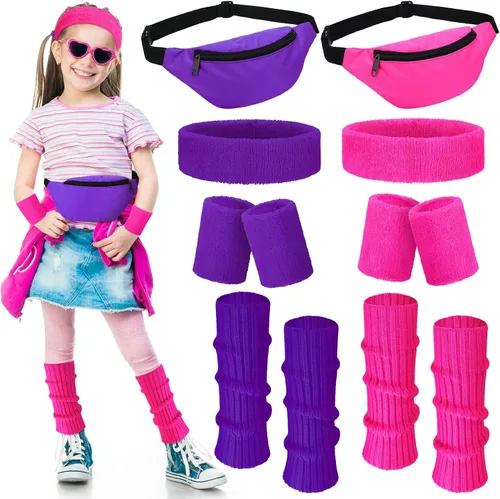 Giegxin Juego de 2 calentadores de piernas de los años 80 para niñas y niños, calentadores de piernas de punto acanalado neón para fitness,