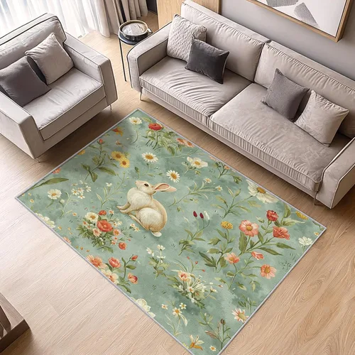 Miniatura 13 de Alfombra retro floral de 2 x 3 pulgadas, lavable de los años 60 y 70, alfombras hippie para entrada, dormitorio, cocina, alfombra de área de flores