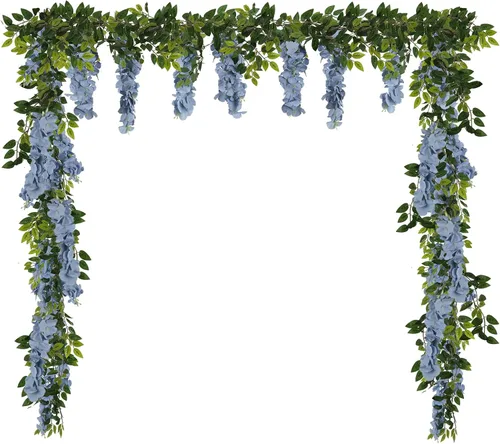 Miniatura 8 de Flores artificiales de seda, guirnalda de glicina de seda, 2 unidades, 5.91 pies, enredaderas de glicina falsas, champán, glicina artificial, vid