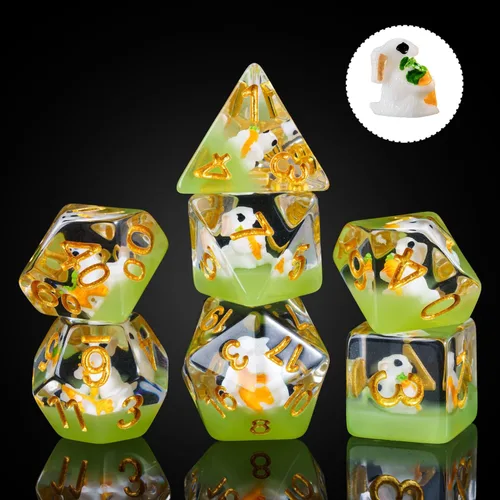 Miniatura 36 de Cusdie Dados DND de 7 troqueles, juego de dados poliédricos rellenos de animales, para juegos de rol, dados D&D (perro gris)