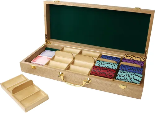 GSE Games & Sports Expert Estuche de madera para fichas de póquer con 5 bandejas de fichas, capacidad para 500 fichas, soporte de fichas de grado
