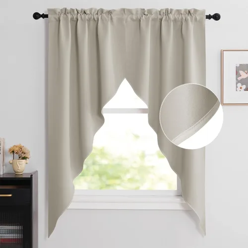 Miniatura 55 de NICETOWN Home Fashion - Cortinas de cocina con bolsillo para poste, cenefa festoneada a medida, cenefa festoneada sólida para ventana de Marrón