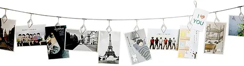 Miniatura 10 de Yeyo Clip de alambre para colgar fotos con 12 clips, marco de fotos de pared para el hogar, dormitorio, collage dormitorio, habitación de los niños