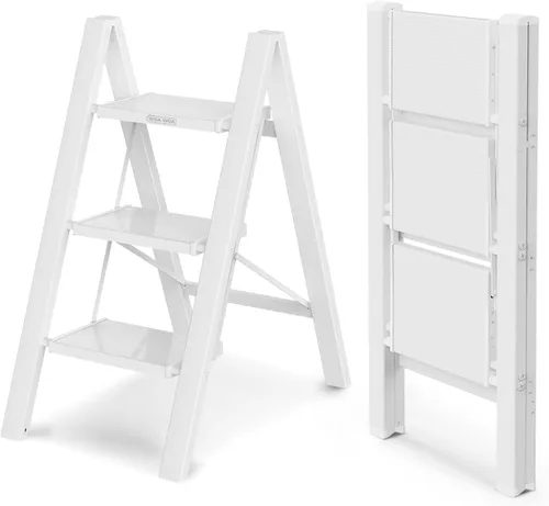 Miniatura 22 de WOA WOA Escalera de 6 peldaños, escaleras plegables ligeras con peldaños anchos, escalera delgada para espacios estrechos, escalera alta para techos