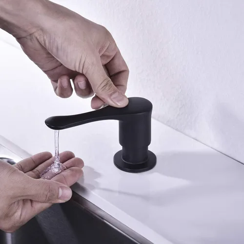 Miniatura 4 de Dispensador de jabón para fregadero de cocina, dispensador de fregadero integrado negro con cabezal de bomba de latón macizo, resistente a