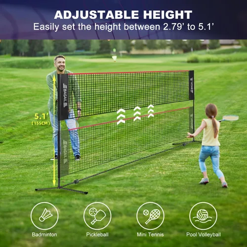 Miniatura 2 de BAGAIL Red de bádminton, red de voleibol para niños de altura ajustable, red de nailon plegable de 10 pies/14 pies/17 pies de ancho, red de tenis