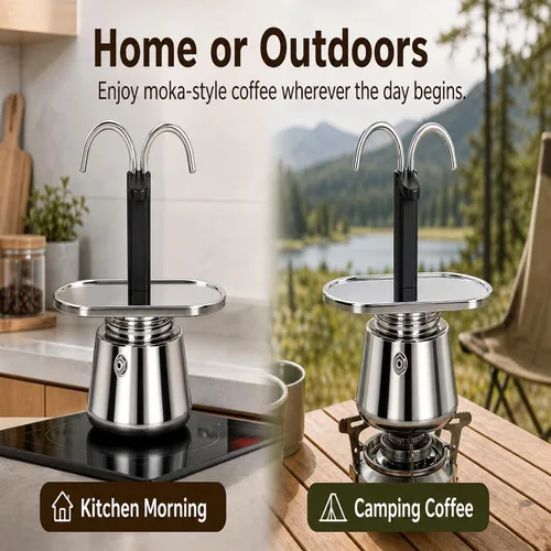 Miniatura 9 de Olla de Moka de Acero Inoxidable, Cafetera de Espresso de 2 Tazas para Estufa con Doble Boca, Fácil de Operar, Prepara Café Rápidamente, Olla