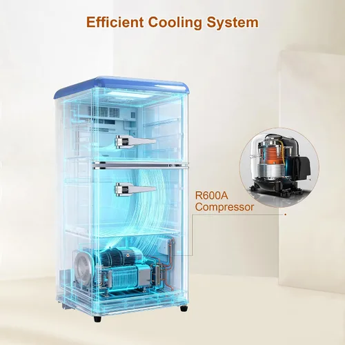 Miniatura 7 de Mini refrigerador retro con congelador de 3.5 pies cúbicos, refrigerador pequeño con termostato ajustable de 7 niveles, refrigerador compacto