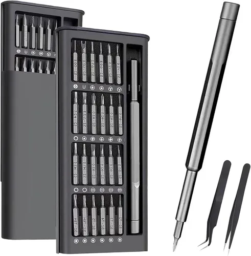 Juego de destornilladores de precisión, juego de destornilladores pequeños 27 en 1 magnéticos, mini puntas de acero S2 con pinzas, kit de