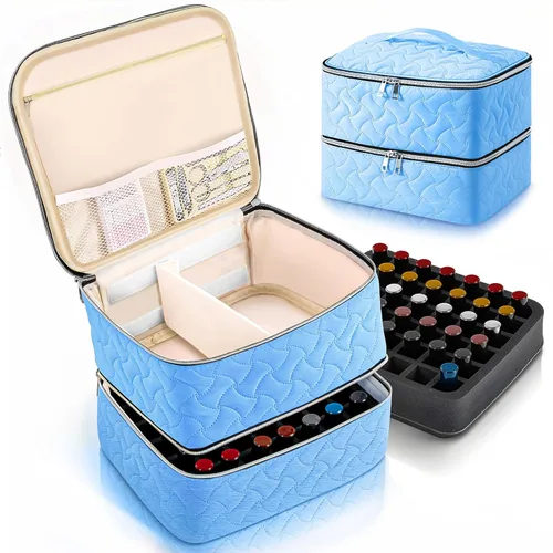 Miniatura 12 de DreamGenius Estuche organizador de esmalte de uñas con capacidad para 42 botellas, bolsa portátil de almacenamiento de esmalte de uñas de doble capa