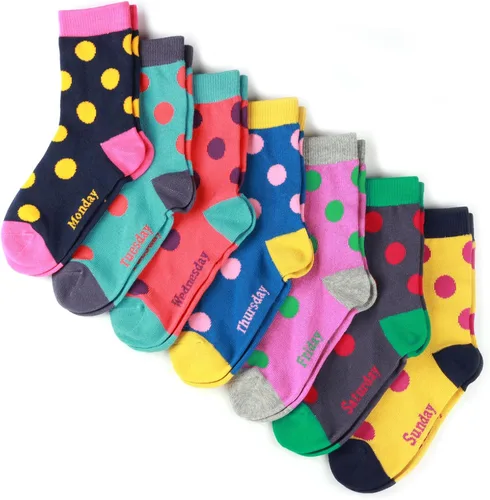 COTTON DAY Caja de regalo de 7 días de la semana, calcetines cortos para niños y niñas, diseño de animales, flores, estrellas y puntos