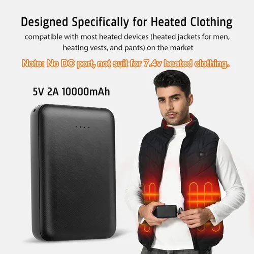 Miniatura 2 de Paquete de batería 5V2A para chaleco calentado, chaqueta calentada, batería externa de 10000 mAh para hombres y mujeres