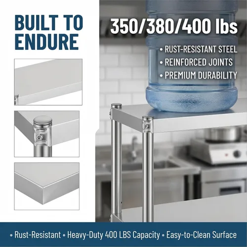 Miniatura 4 de KUARBARR Estante de encimera de acero inoxidable, estante de cocina de metal de 12 x 30 pulgadas, 2 niveles, estantes de acero inoxidable ajustables