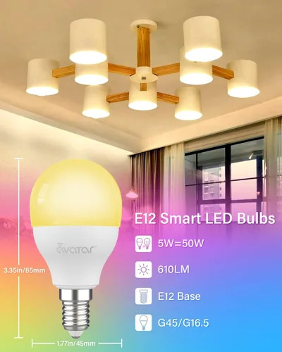 Miniatura 3 de Avatar Controls Paquete de 4 bombillas LED inteligentes E12, 5 W, Alexa de base pequeña, bombillas de ventilador de techo Wi-Fi, temporizador que