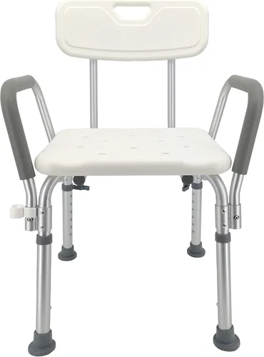 FixtureDisplays® Silla de ducha asiento de baño con reposabrazos acolchados y respaldo capacidad 350 libras, video Assebmly proporcionado, peso del