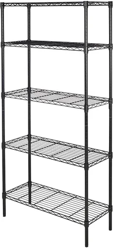 Miniatura 6 de AmazonBasics Armario colgante de metal expandible con estantes, color negro y 5 estantes ajustables, estantería de almacenamiento resistente