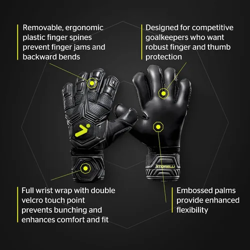 Miniatura 5 de Storelli Gladiator 3 GK Gloves High-Impact Hand Protection with Removable Finger Spines, Premium Hand Grip for Soccer Goalies