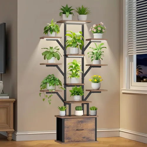 Miniatura 8 de Soporte para plantas de interior con luces de crecimiento, estante de metal de 12 niveles con cajón, soporte grande de 65 pulgadas para plantas