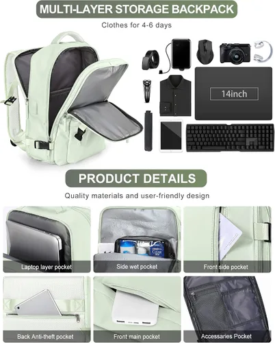 Miniatura 5 de VGCUB Mochila grande de viaje para trabajo, negocios, mochila para computadora portátil aprobada para vuelo, para mujeres y hombres, mochila