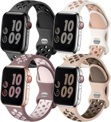 Miniatura 19 de Adorve 4 Pack Sport Bands Compatible with Apple Watch Bands for Men Women 49mm 46mm 45mm 44mm 42mm 41mm 40mm 38mm,Breathable Soft Silicone Strap for