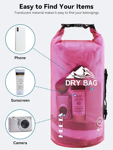 Miniatura 7 de HEETA Bolsa Seca Impermeable para Mujeres y Hombres, 5L/10L/20L/30L/40L Tapa Enrollable Bolsa de Almacenamiento Seca Ligera Mochila con Funda