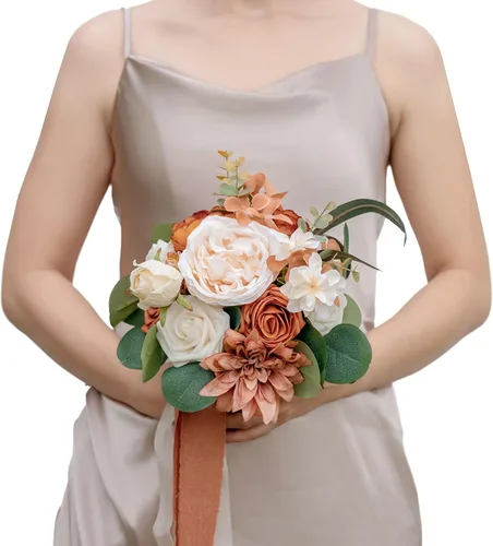 Ramo de boda de terracota de 7 pulgadas para novia, dama de honor, ramo de boda pequeño, para propuesta de matrimonio, fiesta y aniversario de