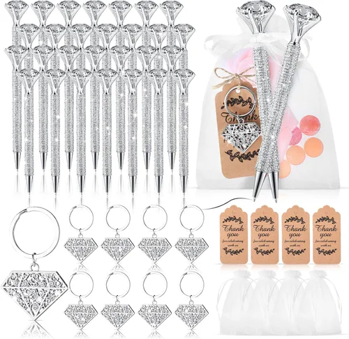 Miniatura 6 de Qilery Juego de 12 bolígrafos de diamante para despedida de soltera, bolígrafos de diamante con llaveros de diamante, bolígrafo de cristal