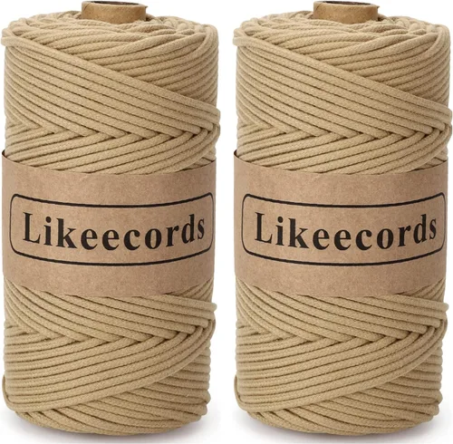 Miniatura 51 de Cordón de Algodón Trenzado 3mm x 109 yardas - Cuerda de Macramé Colorida para Manualidades, Ganchos, Colgantes de Pared - 100% Algodón Natural