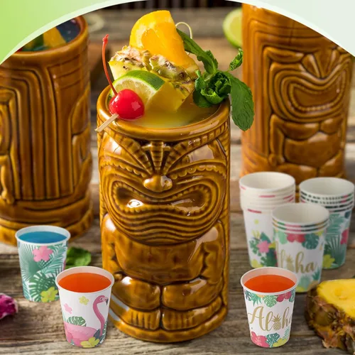 Miniatura 5 de Hoolerry 60 tazas Luau Aloha Party desechables de papel para fiesta hawaiana Aloha decoraciones de fiesta Tropical Luau 9 onzas verano Tiki piscina