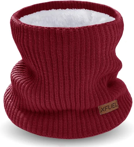 Miniatura 17 de Calentador de cuello para niños, polaina de cuello de invierno tejida, bufanda infinita con forro polar para niños y niñas, máscara de esquí