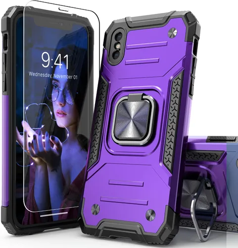 Miniatura 16 de Funda protectora ligera para iPhone Xs con protector de pantalla, absorción de golpes, resistente a prueba de caídas con soporte para automóvil