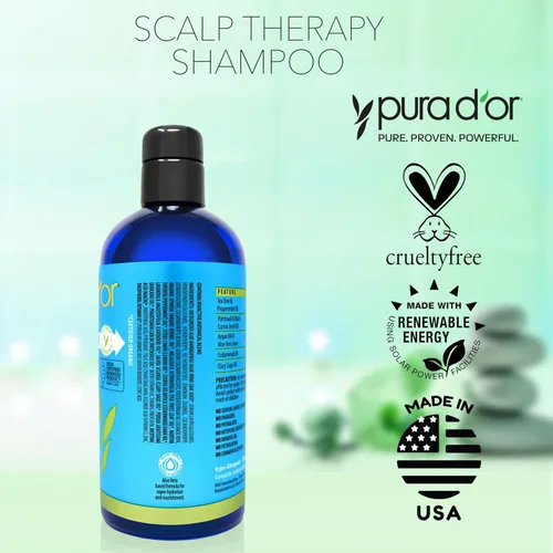 Miniatura 6 de PURA D'OR Champú de terapia para el cuero cabelludo hidrata y nutre el cuidado del cuero cabelludo para el árbol de té escamoso con picazón, menta