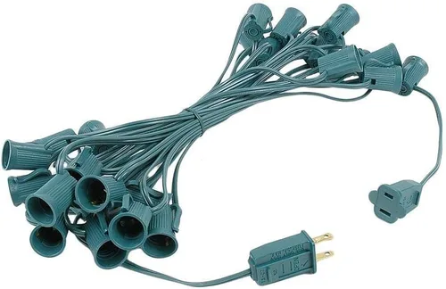 Miniatura 3 de Novelty Lights C7 - Juego de luces navideñas de cerámica amarilla, tira de luces para interiores y exteriores, bombillas opacas, cable verde, 25