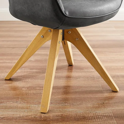 Miniatura 7 de Art Leon Silla de oficina sin ruedas, silla de escritorio moderna de mediados de siglo, silla giratoria con patas de madera de roble, sillón