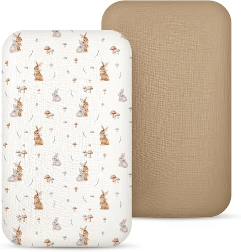 Miniatura 9 de lulumoon Sábanas de muselina para moisés para bebé: sábanas ajustables suaves para moisés de cabecera para niños y niñas Oliva y Crema