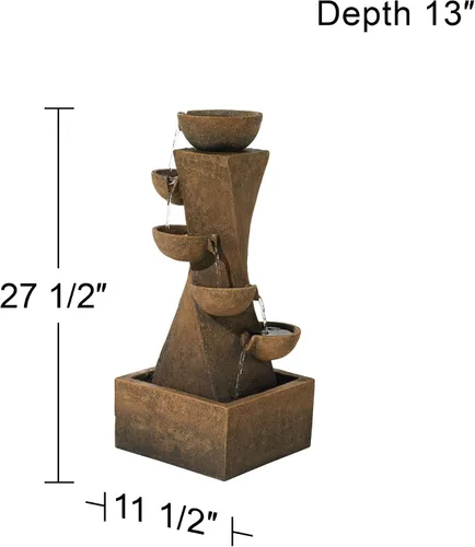 Miniatura 4 de Cuencos en cascada de 27 1/2 pulgadas de alto, grande, moderno, zen, decoración para interiores y exteriores, fuente de suelo de piedra sintética