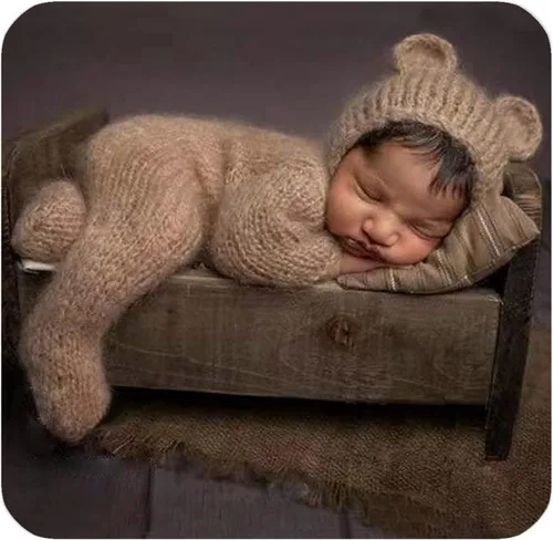 Miniatura 11 de 2 piezas de accesorios de fotografía para recién nacidos, trajes de fotos para niños, sesiones de fotos de bebé, disfraz de niña con sombrero de oso