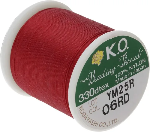 Miniatura 2 de KO Hilo de cuentas de nailon, color rojo intenso, preencerado japonés 100% nailon, 330TEX, cables anudados resistentes a enredos, carrete de 164.0