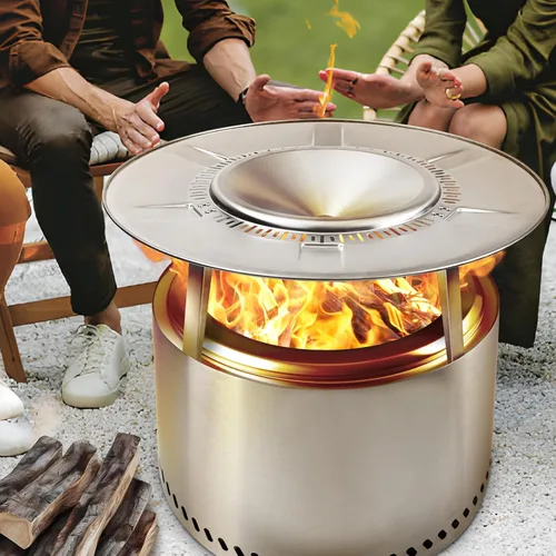 Miniatura 5 de HGD - Hoguera sin humo de 19.5 pulgadas con deflector de calor, fogata de leña de acero inoxidable para reuniones de amigos y familiares, estufa