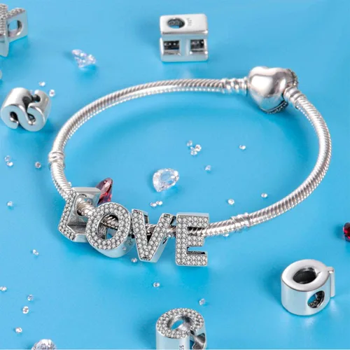 Miniatura 7 de Pandach Alphabet Initial Charms Letter Complete A-Z Letters Solid Silver Cubic Zircons Beads Dangle Pendants for European Bracelets Necklace Women