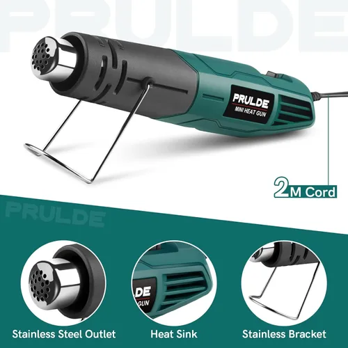 Miniatura 4 de PRULDE - Mini pistola de calor para manualidades, 2 ajustes de temperatura, 480 ℉ y 850 ℉ pistola de calor rápido con cable UL de 6.6 pies/boquilla