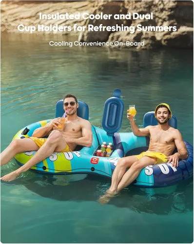 Miniatura 6 de QPAU Tubo inflable doble para río, 2 personas con capacidad de 660 libras, resistente a pinchazos de 93 pulgadas, flotador de río resistente, balsa