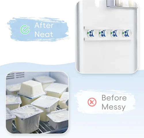 Miniatura 5 de Paquete de 12 organizadores de yogur ajustables para refrigerador con cintas autoadhesivas, soporte de almacenamiento para refrigerador que ahorra